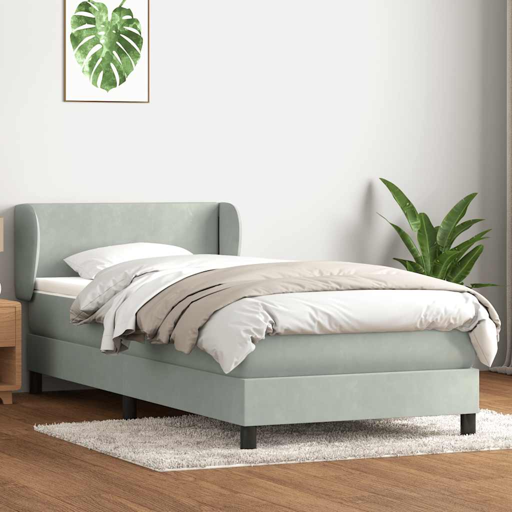 vidaXL Łóżko kontynentalne z materacem, jasnoszare, aksamit, 90x220 cm