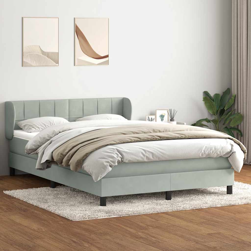 vidaXL Łóżko kontynentalne z materacem, jasnoszare, 160x220cm, aksamit