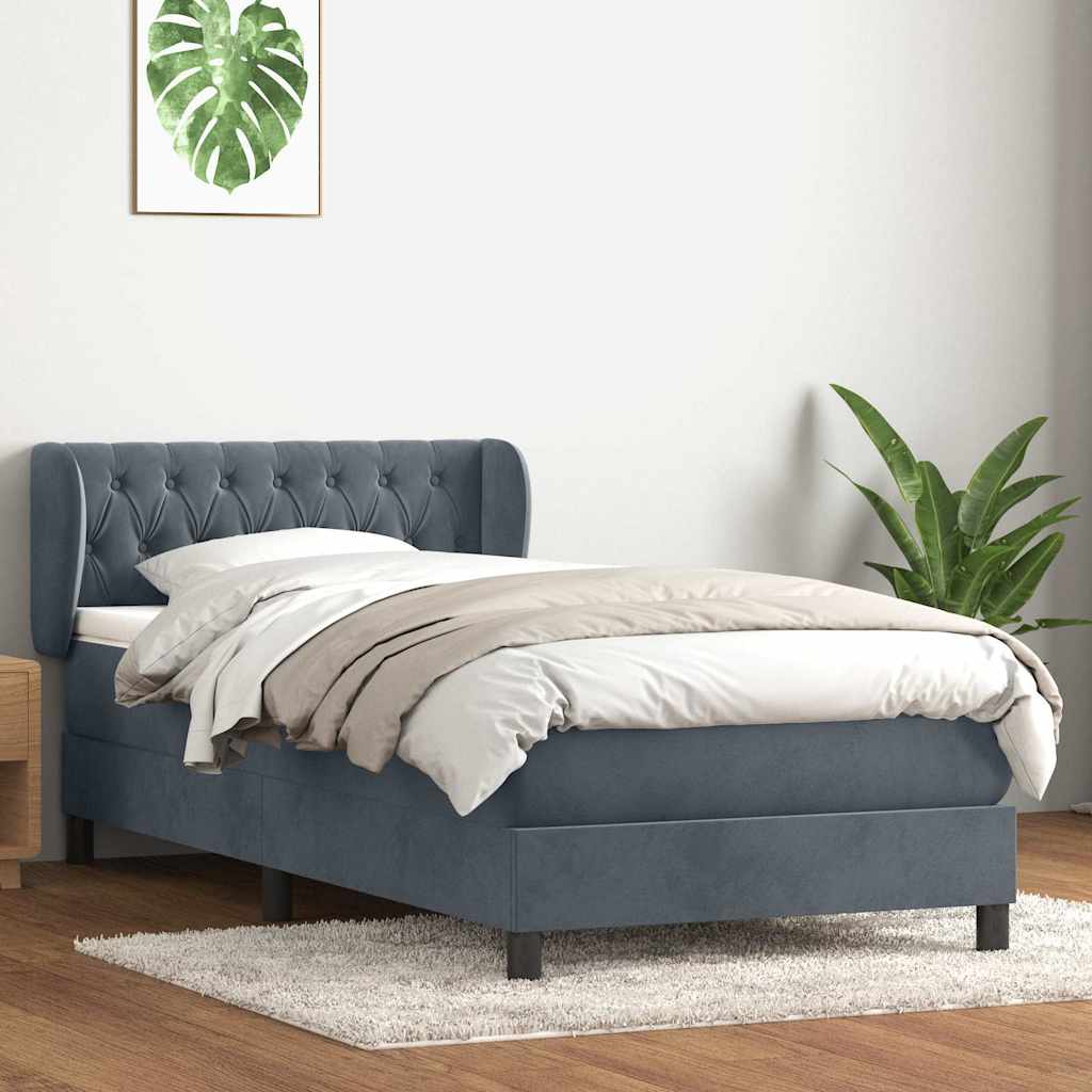 vidaXL Łóżko kontynentalne z materacem, ciemnoszary aksamit, 90x220 cm