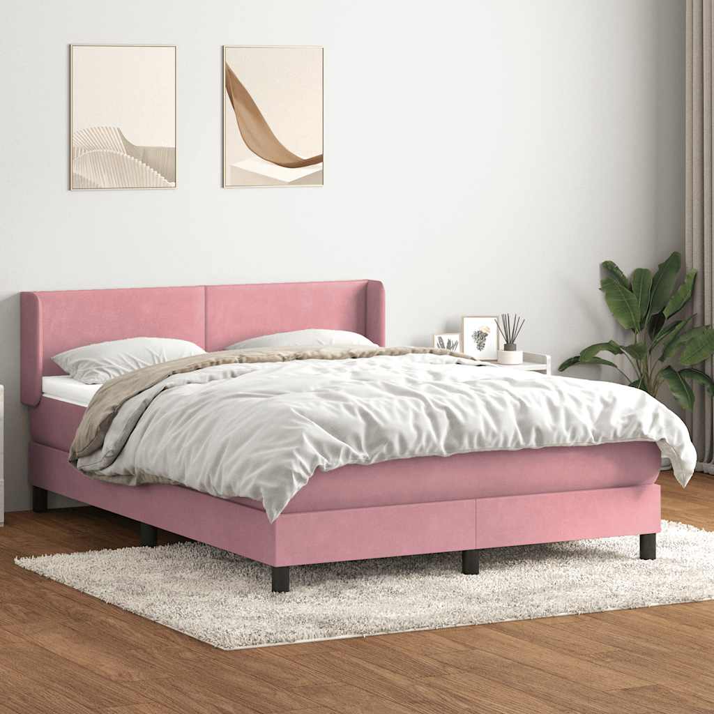 vidaXL Łóżko kontynentalne z materacem, różowe, 140x210 cm, aksamit