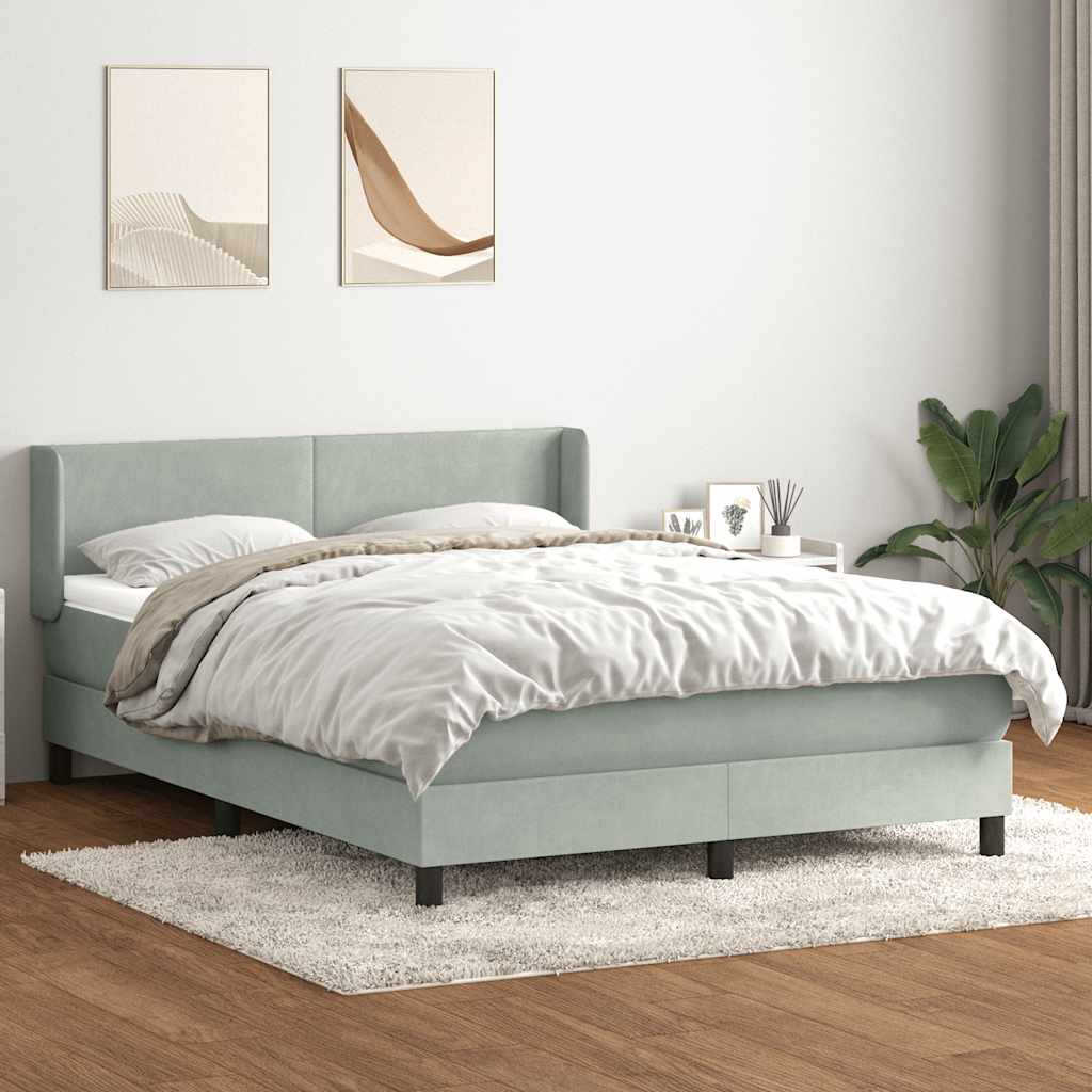 vidaXL Łóżko kontynentalne z materacem, jasnoszare, 160x210cm, aksamit