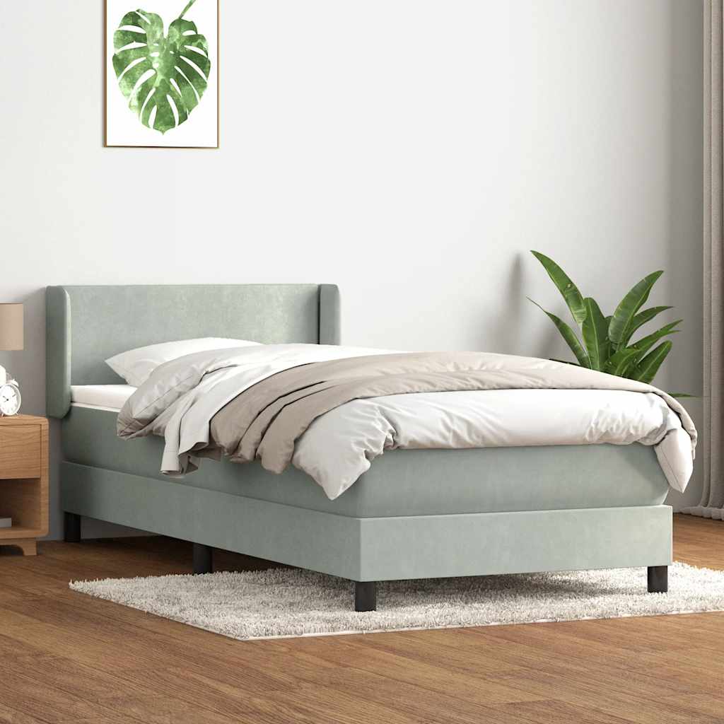 vidaXL Łóżko kontynentalne z materacem, jasnoszare, aksamit, 80x220 cm