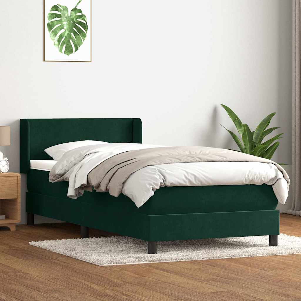 vidaXL Łóżko kontynentalne z materacem ciemnozielony aksamit 80x220 cm