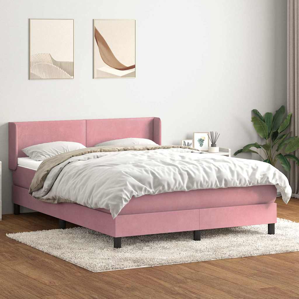 vidaXL Łóżko kontynentalne z materacem, różowe, 140x220 cm, aksamit