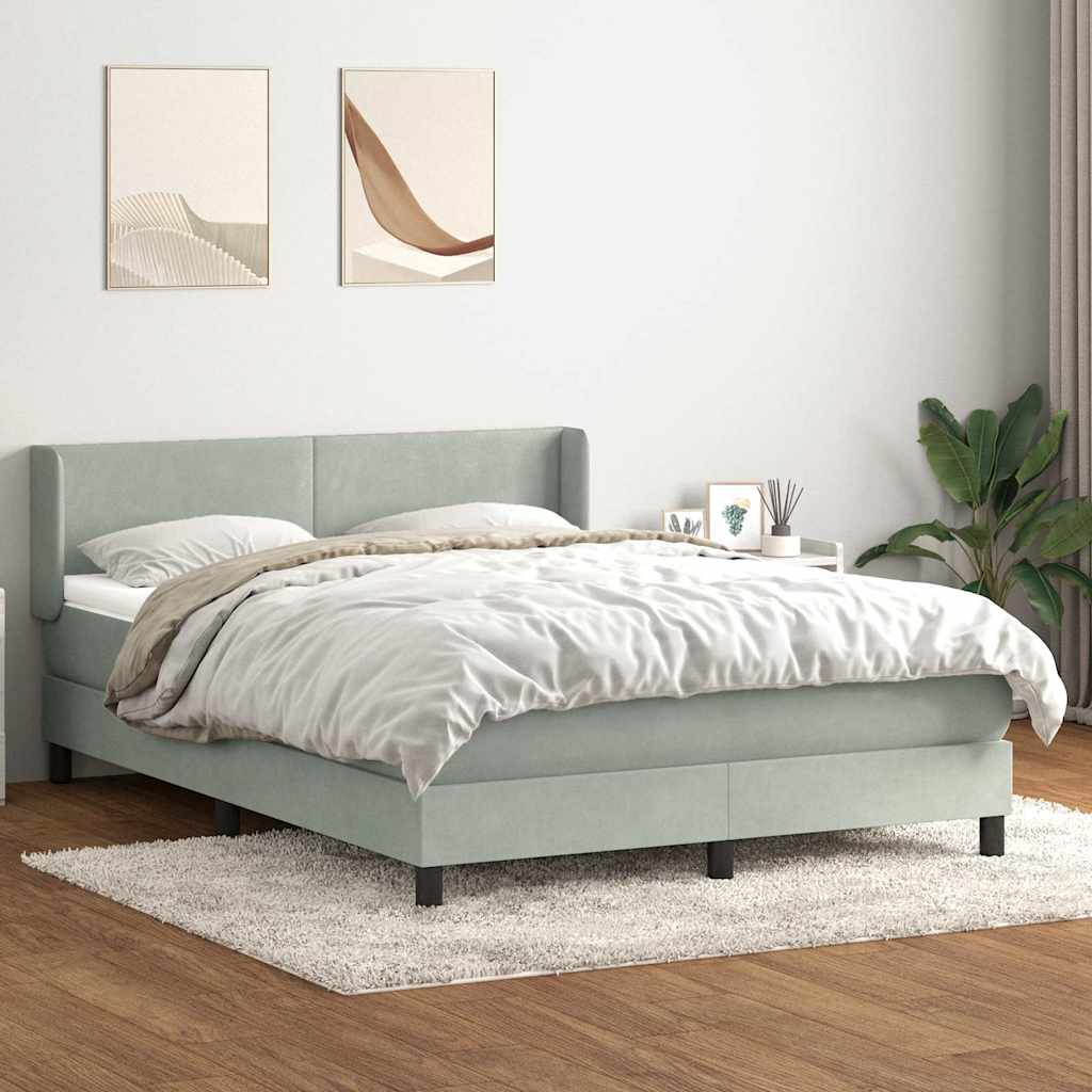 vidaXL Łóżko kontynentalne z materacem, jasnoszare, 160x220cm, aksamit