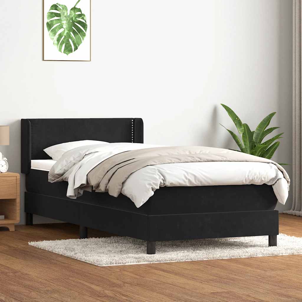 vidaXL Łóżko kontynentalne z materacem, czarne, aksamit 90x210 cm
