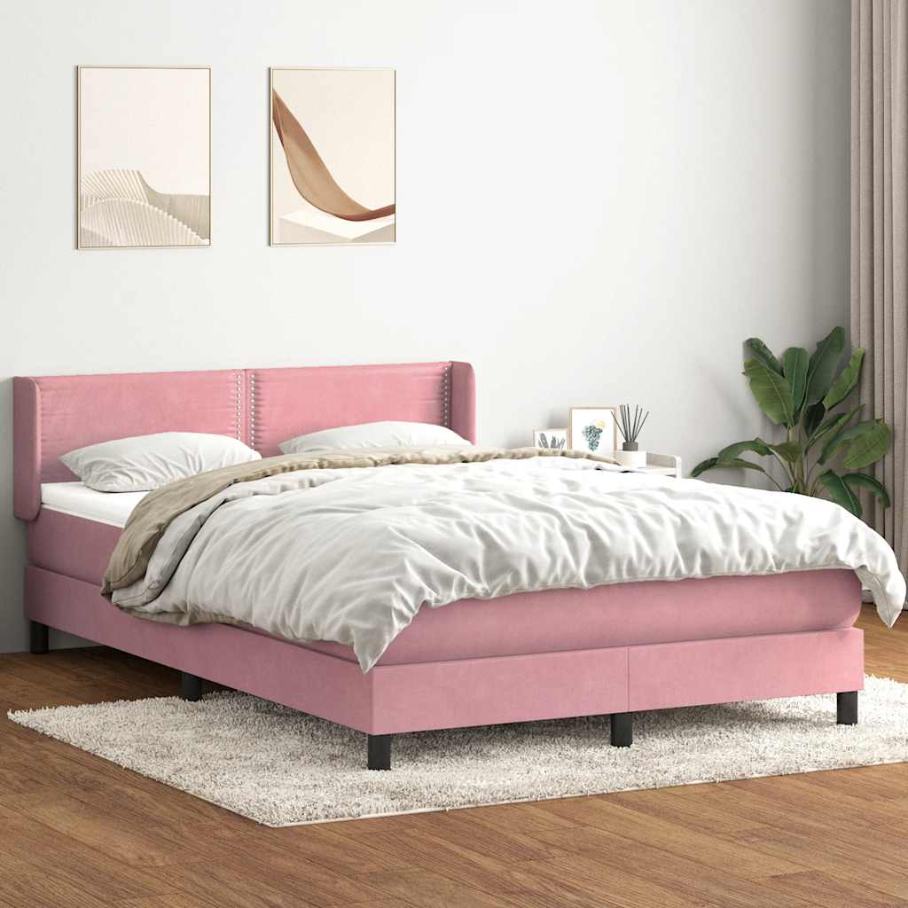 vidaXL Łóżko kontynentalne z materacem, różowe, 160x210 cm, aksamit