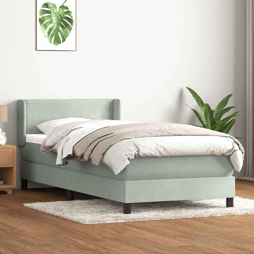 vidaXL Łóżko kontynentalne z materacem, jasnoszare, aksamit, 80x220 cm
