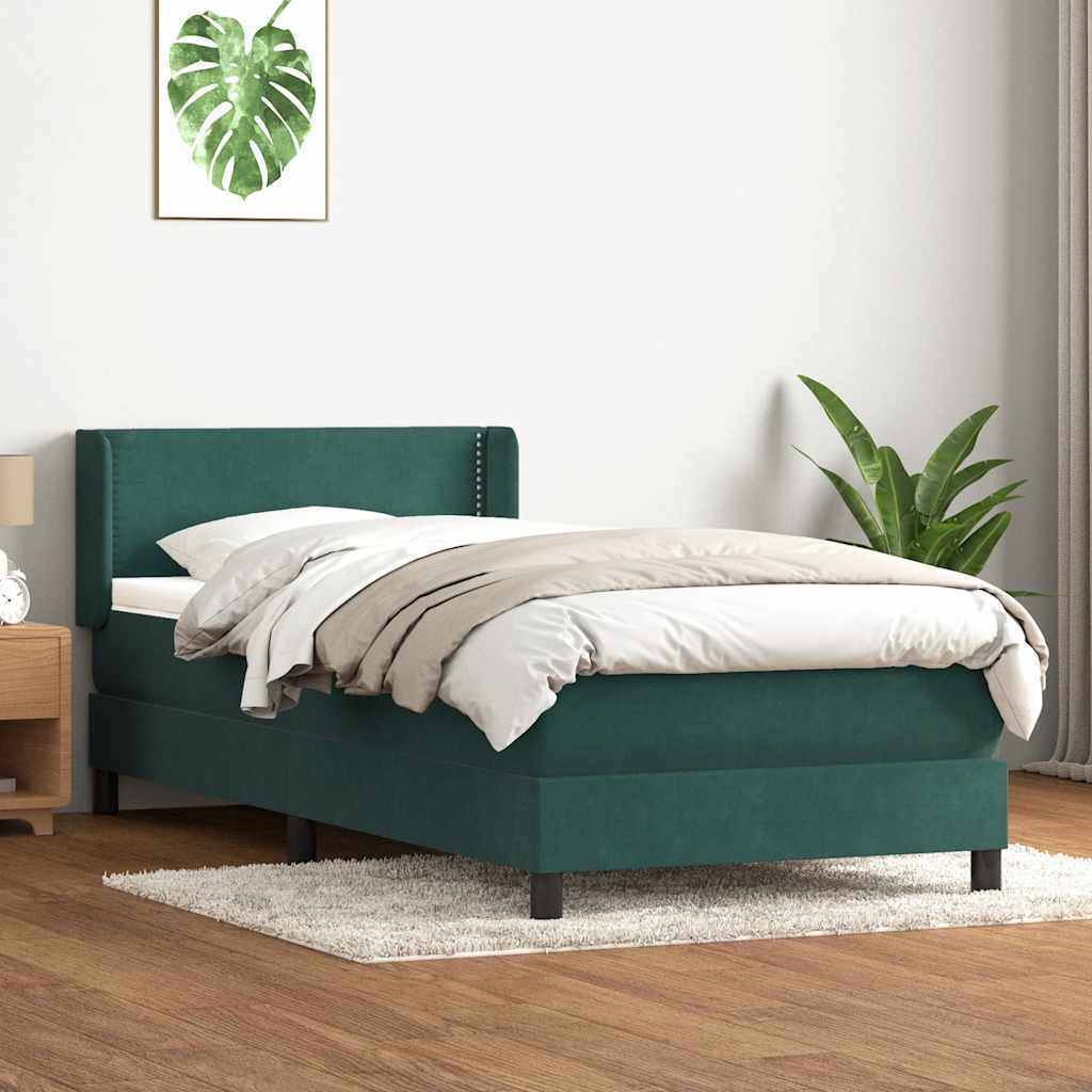vidaXL Łóżko kontynentalne z materacem ciemnozielony aksamit 80x220 cm