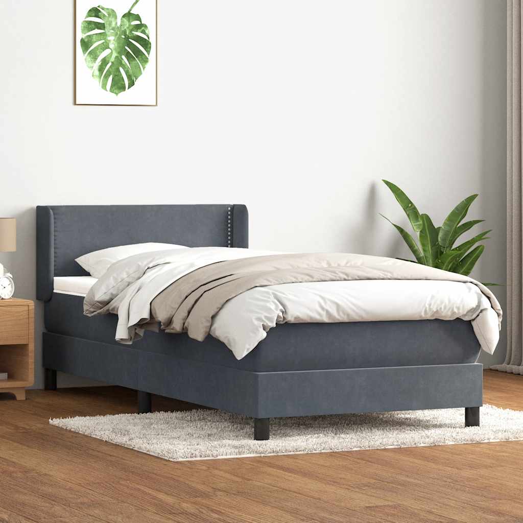 vidaXL Łóżko kontynentalne z materacem, ciemnoszary aksamit, 90x220 cm