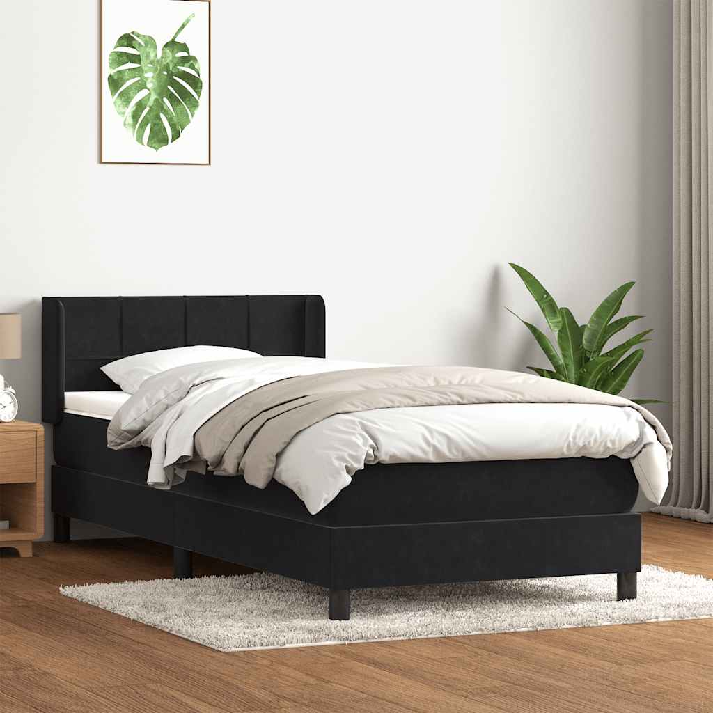 vidaXL Łóżko kontynentalne z materacem, czarne, aksamit 90x210 cm
