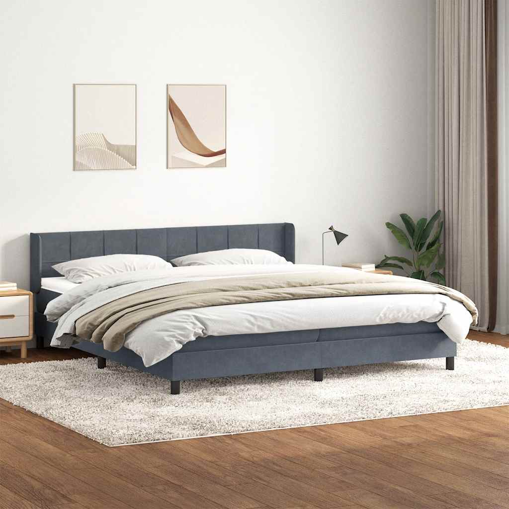 vidaXL Łóżko kontynentalne z materacem, ciemnoszare, 180x210cm aksamit