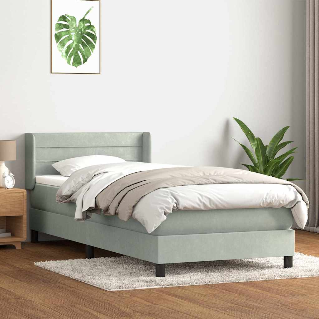 vidaXL Łóżko kontynentalne z materacem, jasnoszare, aksamit, 80x210 cm