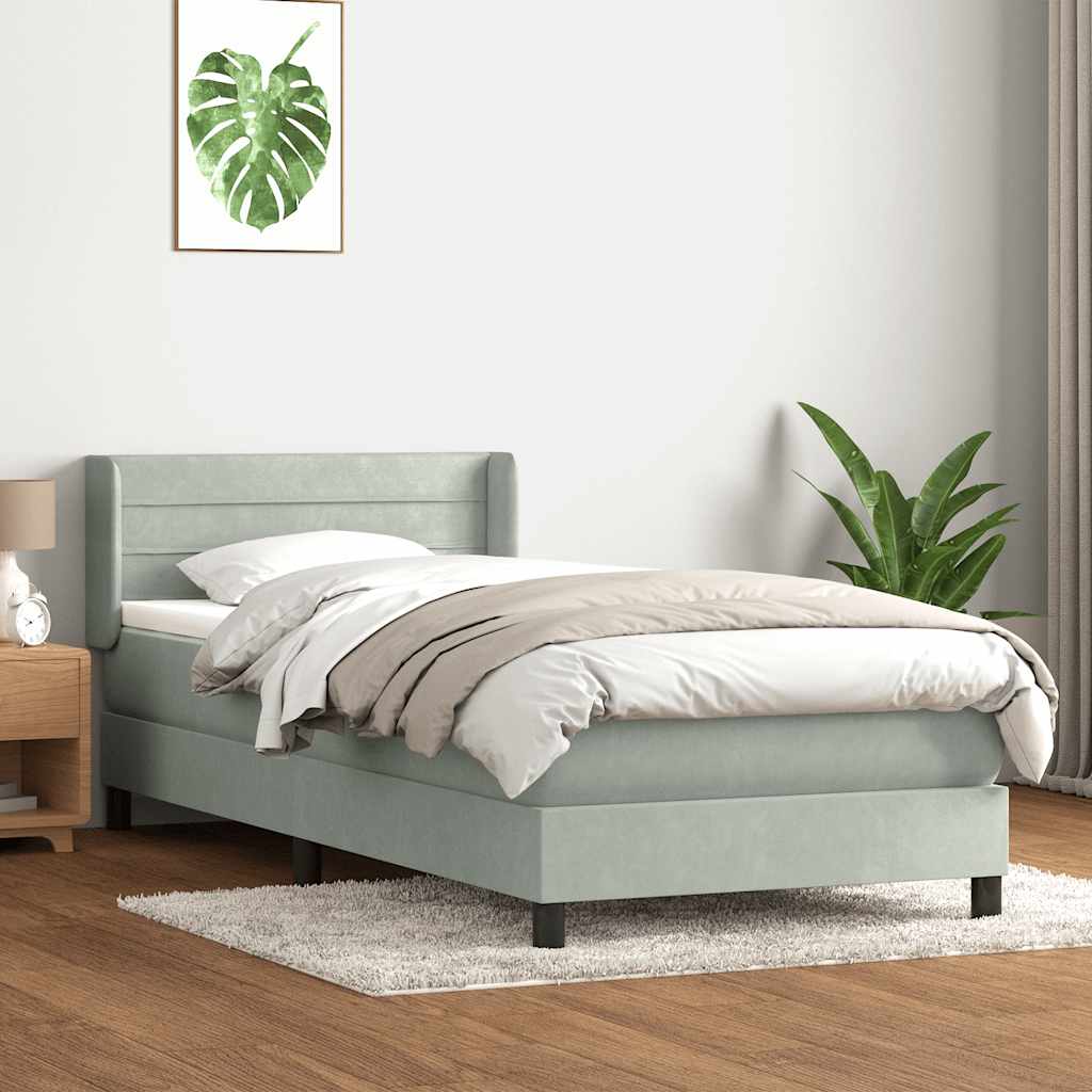 vidaXL Łóżko kontynentalne z materacem, jasnoszary aksamit, 90x210 cm