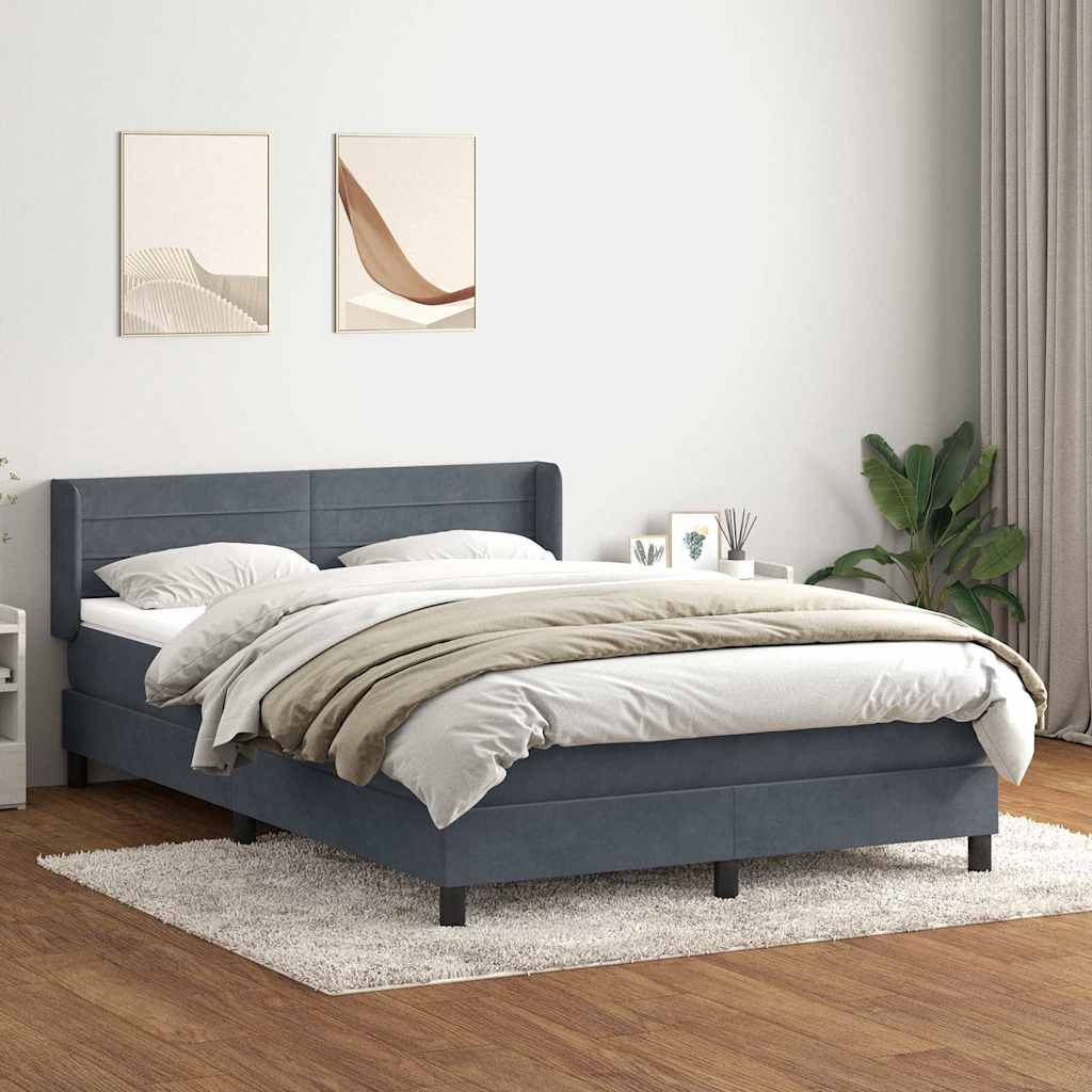 vidaXL Łóżko kontynentalne z materacem, ciemnoszare, 160x210cm aksamit