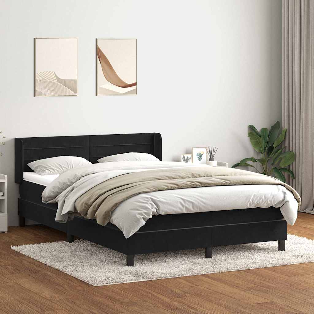 vidaXL Łóżko kontynentalne z materacem, czarne, 160x210 cm, aksamit