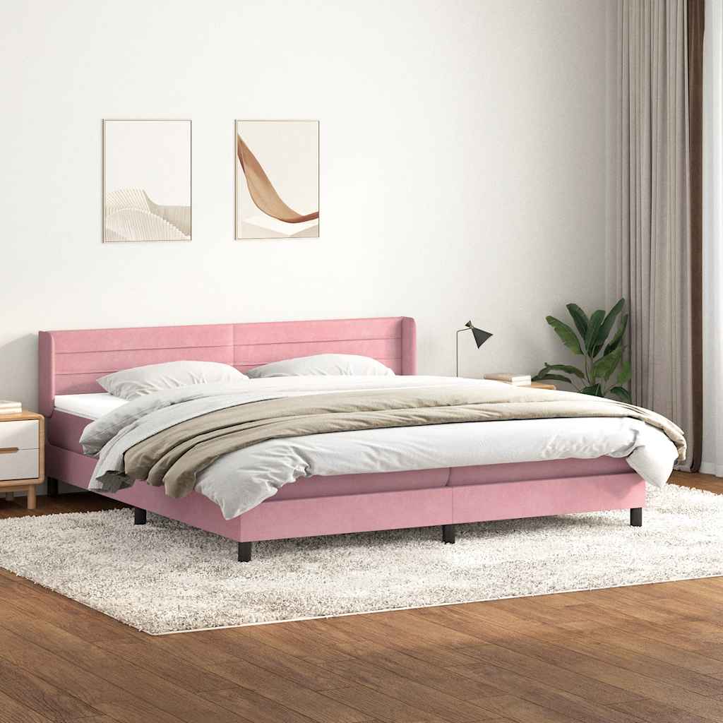 vidaXL Łóżko kontynentalne z materacem, różowe, 180x210 cm, aksamit
