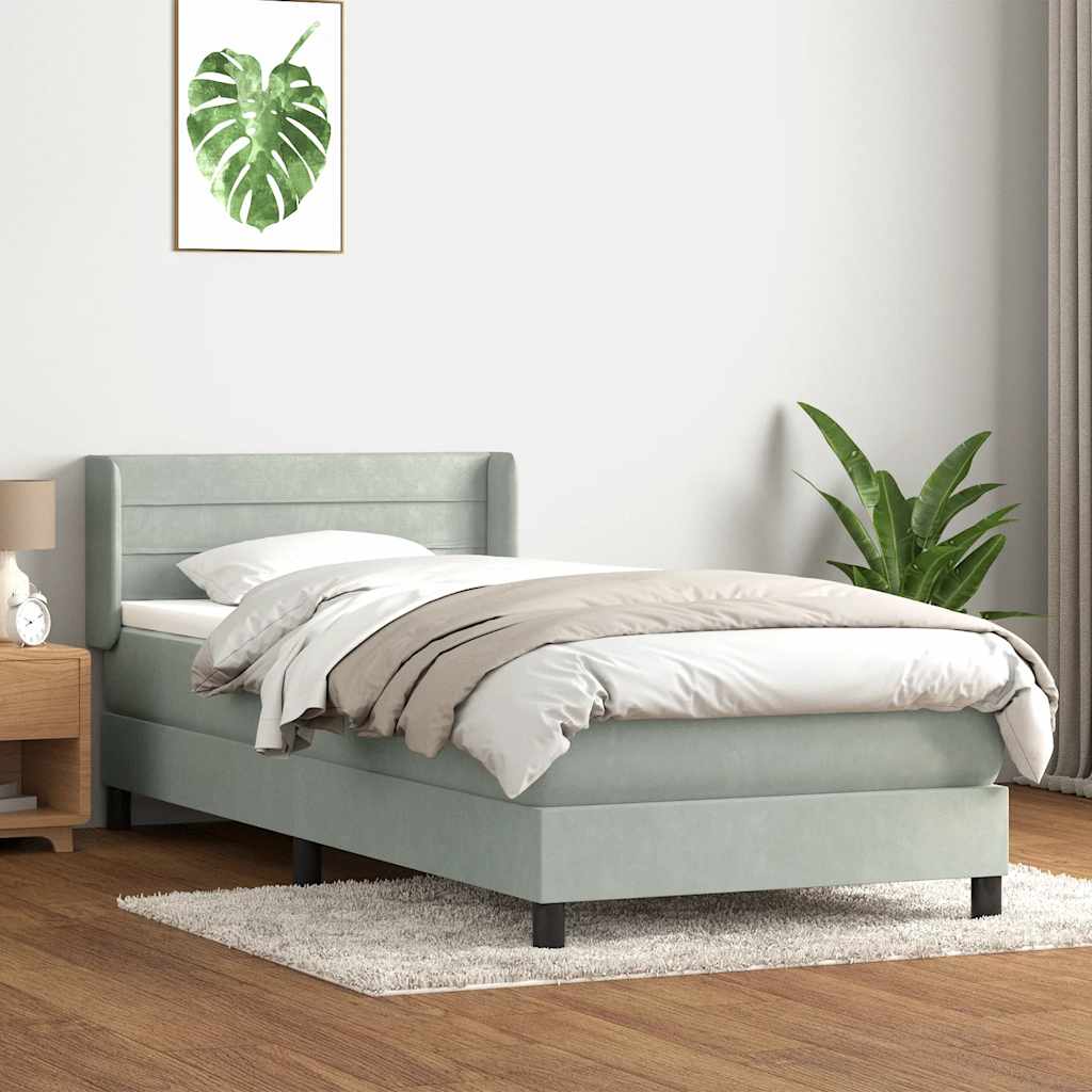 vidaXL Łóżko kontynentalne z materacem, jasnoszare, aksamit, 80x220 cm