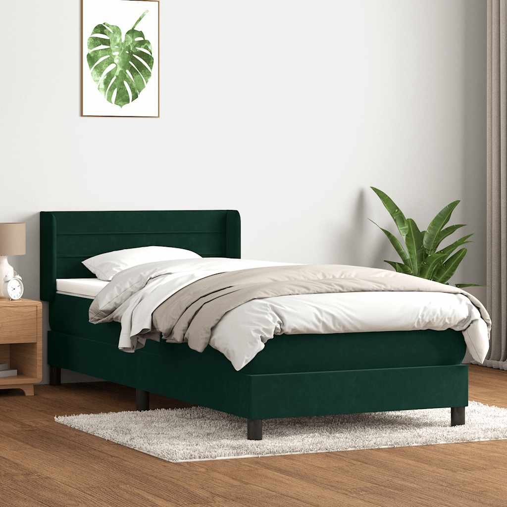 vidaXL Łóżko kontynentalne z materacem ciemnozielony aksamit 80x220 cm