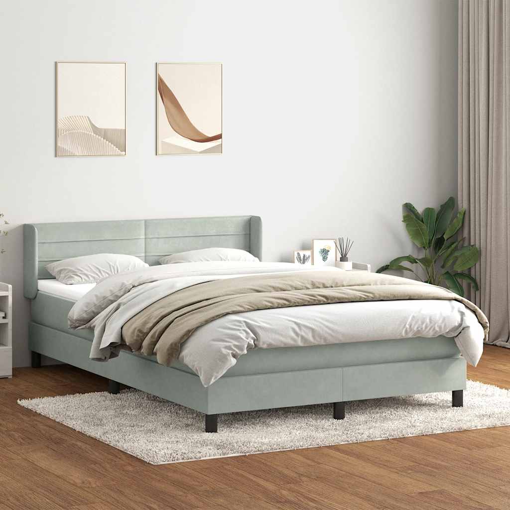 vidaXL Łóżko kontynentalne z materacem, jasnoszare, 160x220cm, aksamit
