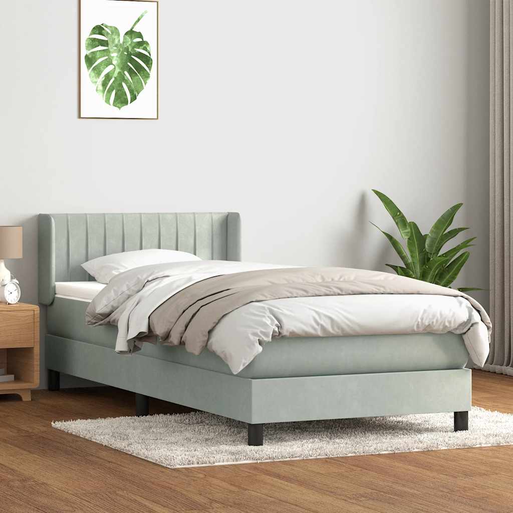 vidaXL Łóżko kontynentalne z materacem, jasnoszare, aksamit, 80x210 cm