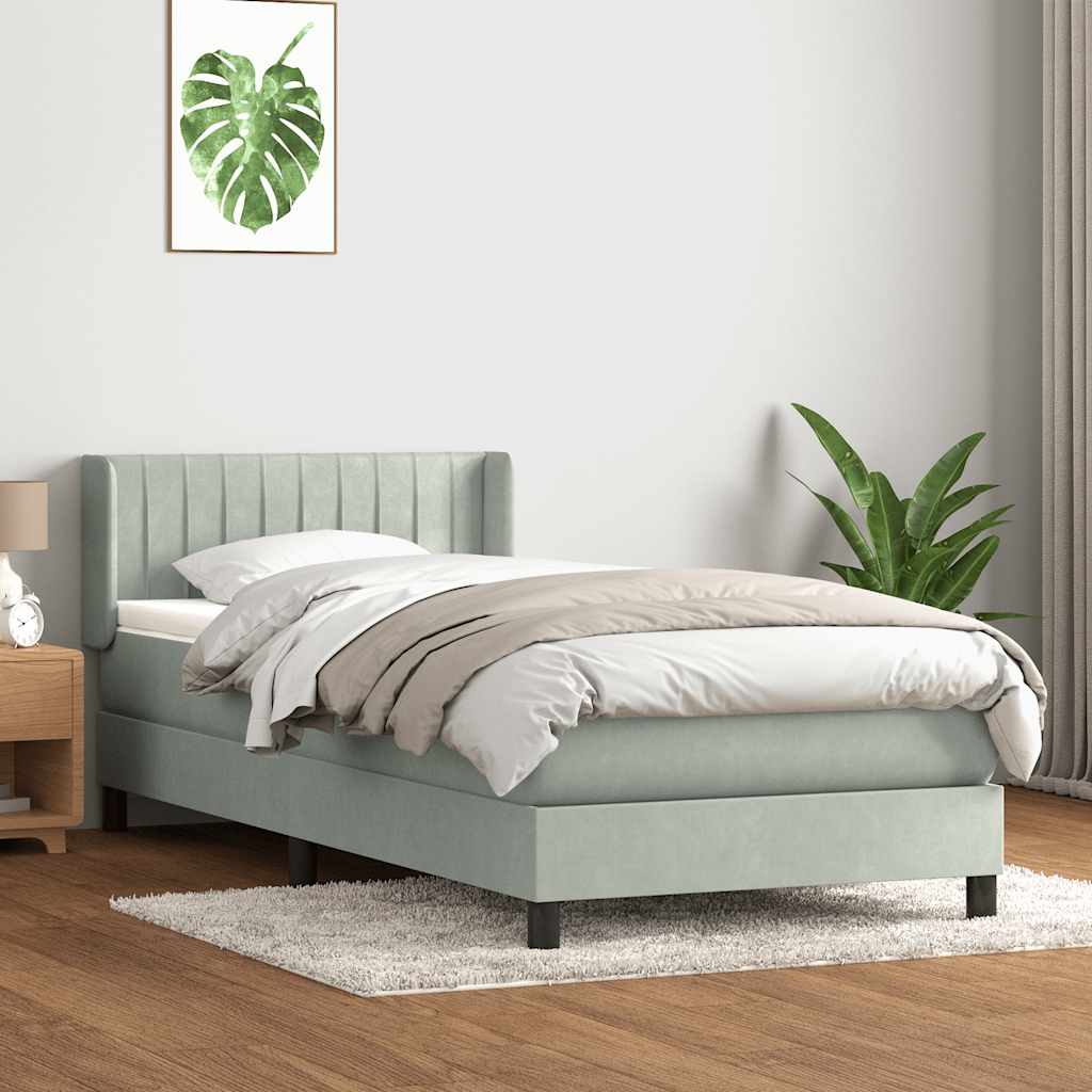 vidaXL Łóżko kontynentalne z materacem, jasnoszary aksamit, 90x210 cm