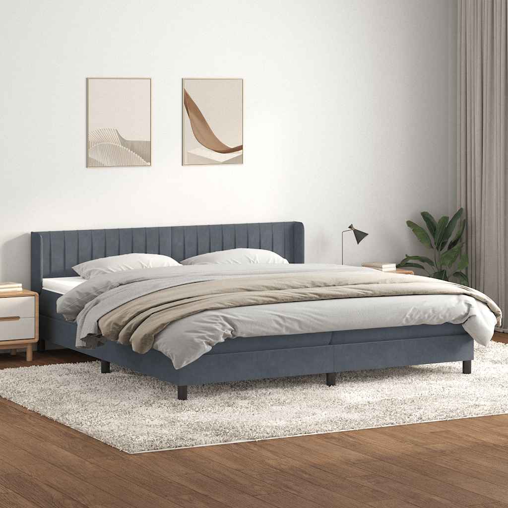 vidaXL Łóżko kontynentalne z materacem, ciemnoszare, 180x210cm aksamit