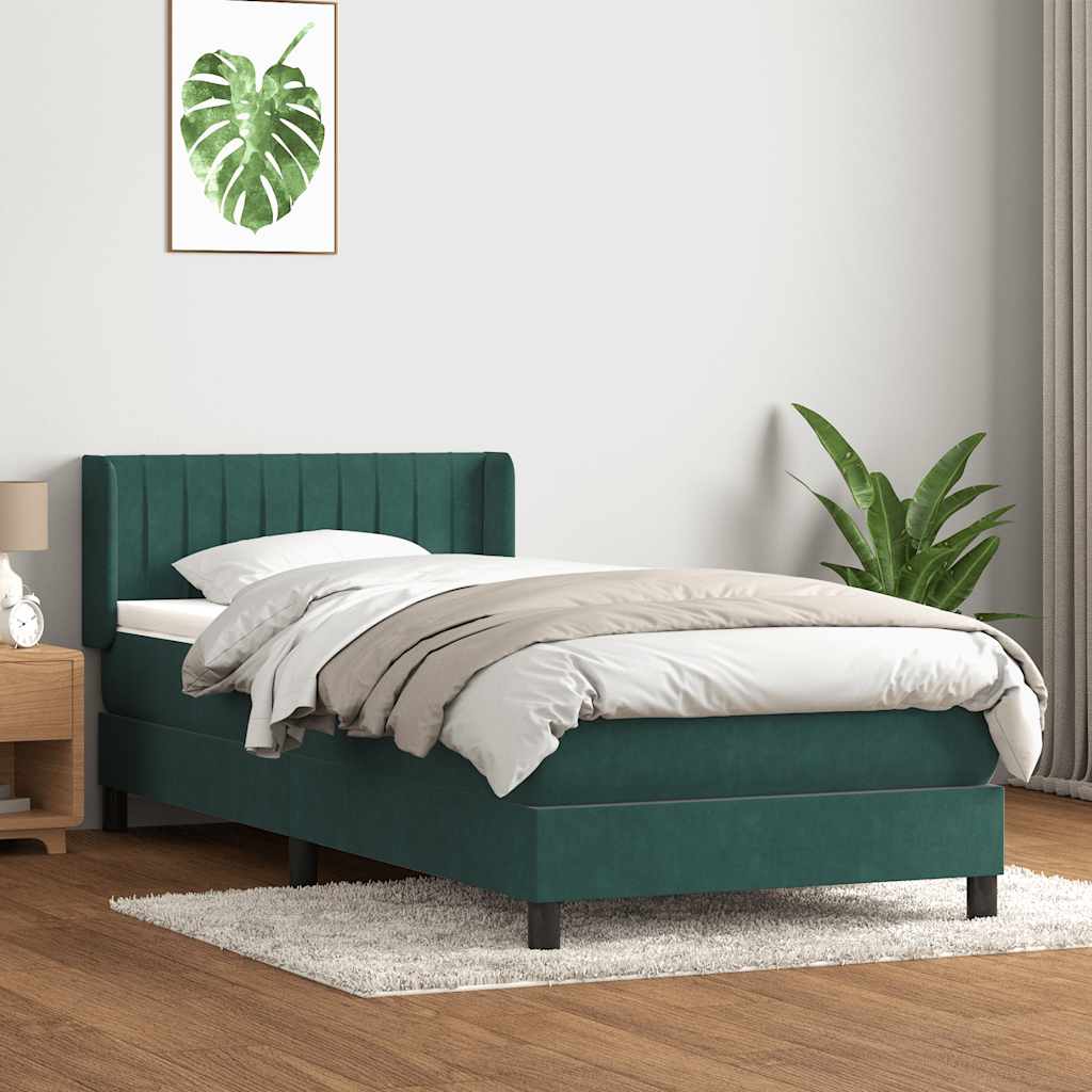 vidaXL Łóżko kontynentalne z materacem ciemnozielony aksamit 80x220 cm