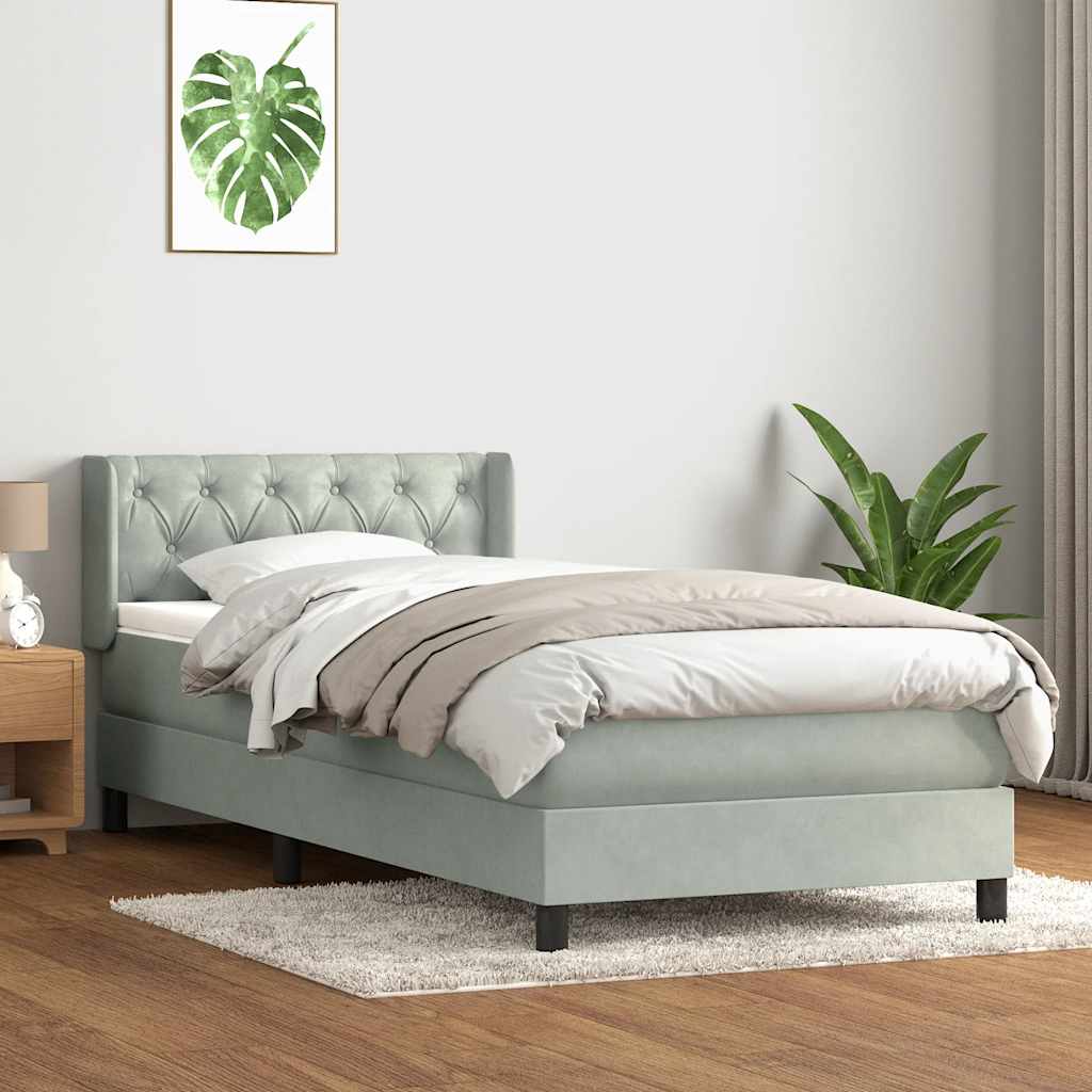 vidaXL Łóżko kontynentalne z materacem, jasnoszare, aksamit, 80x210 cm