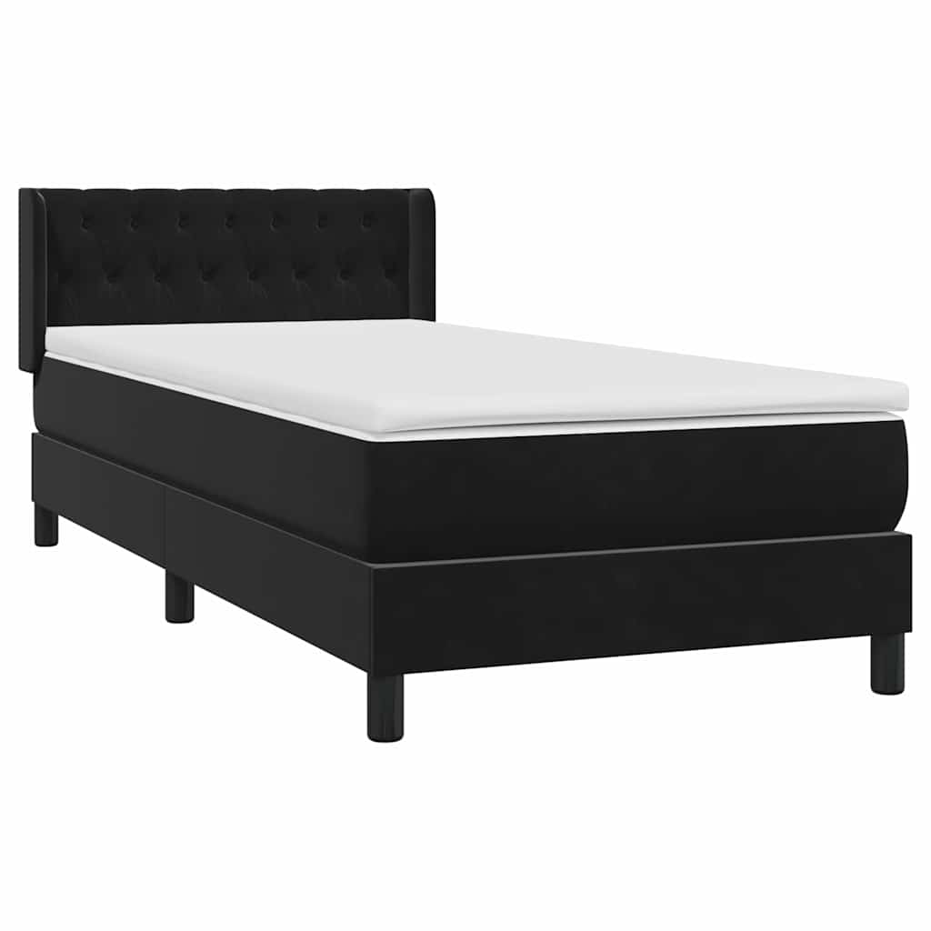 vidaXL Łóżko kontynentalne z materacem, czarne, aksamit 90x210 cm