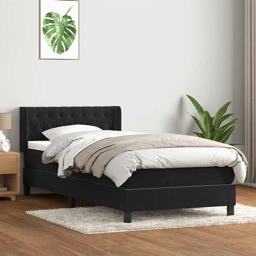 vidaXL Łóżko kontynentalne z materacem, czarne, aksamit 90x210 cm