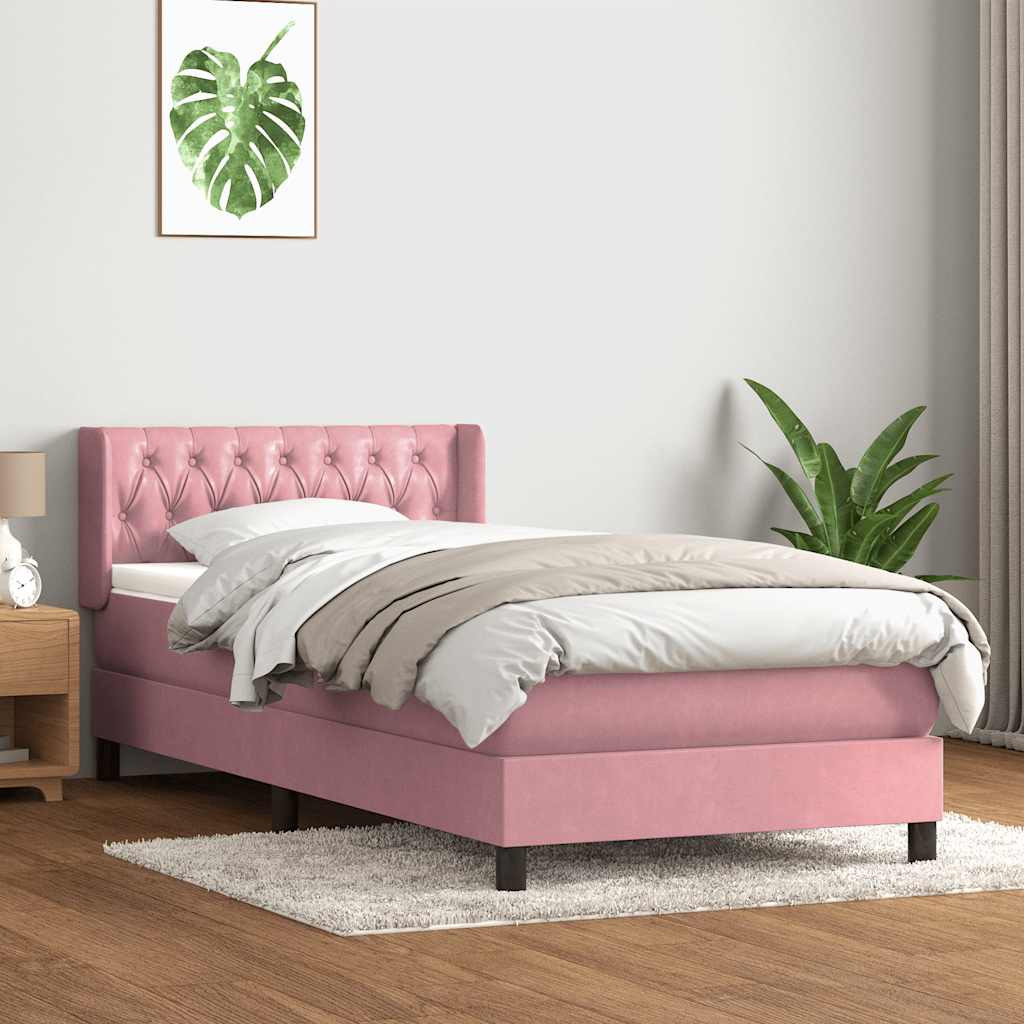 vidaXL Łóżko kontynentalne z materacem, różowe, 90x210 cm