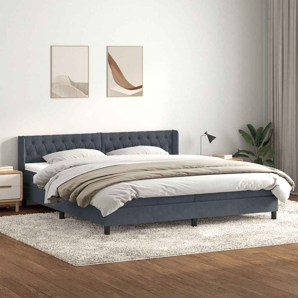 vidaXL Łóżko kontynentalne z materacem, ciemnoszare, 180x210cm aksamit