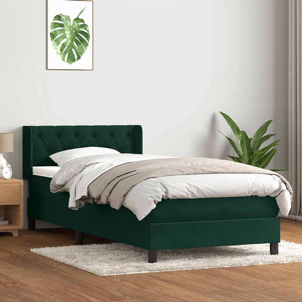 vidaXL Łóżko kontynentalne z materacem ciemnozielony aksamit 80x220 cm