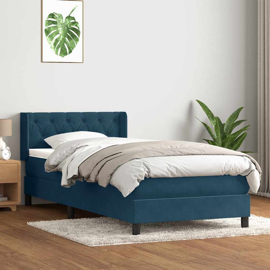 vidaXL Łóżko kontynentalne z materacem, niebieskie, aksamit, 80x220 cm