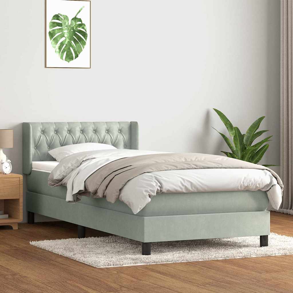 vidaXL Łóżko kontynentalne z materacem, jasnoszare, aksamit, 90x220 cm