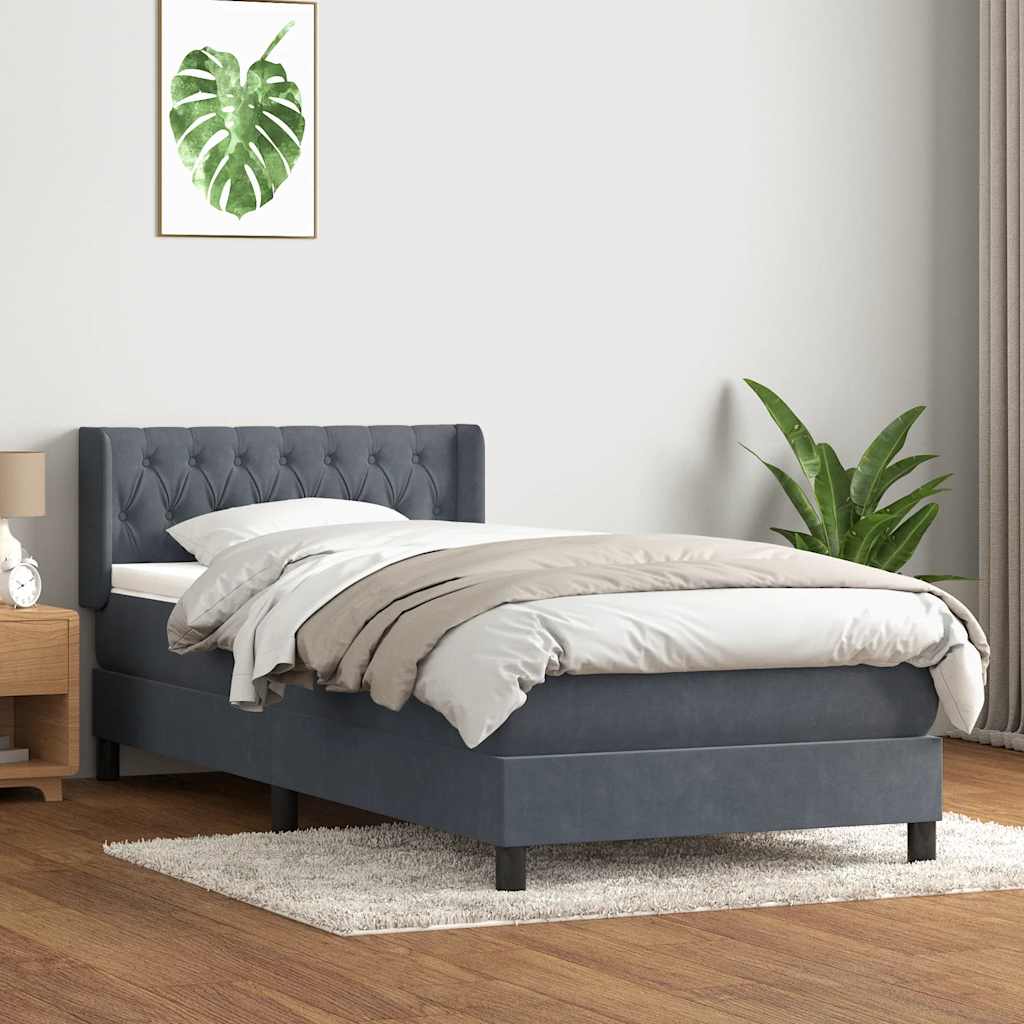 vidaXL Łóżko kontynentalne z materacem, ciemnoszary aksamit, 90x220 cm