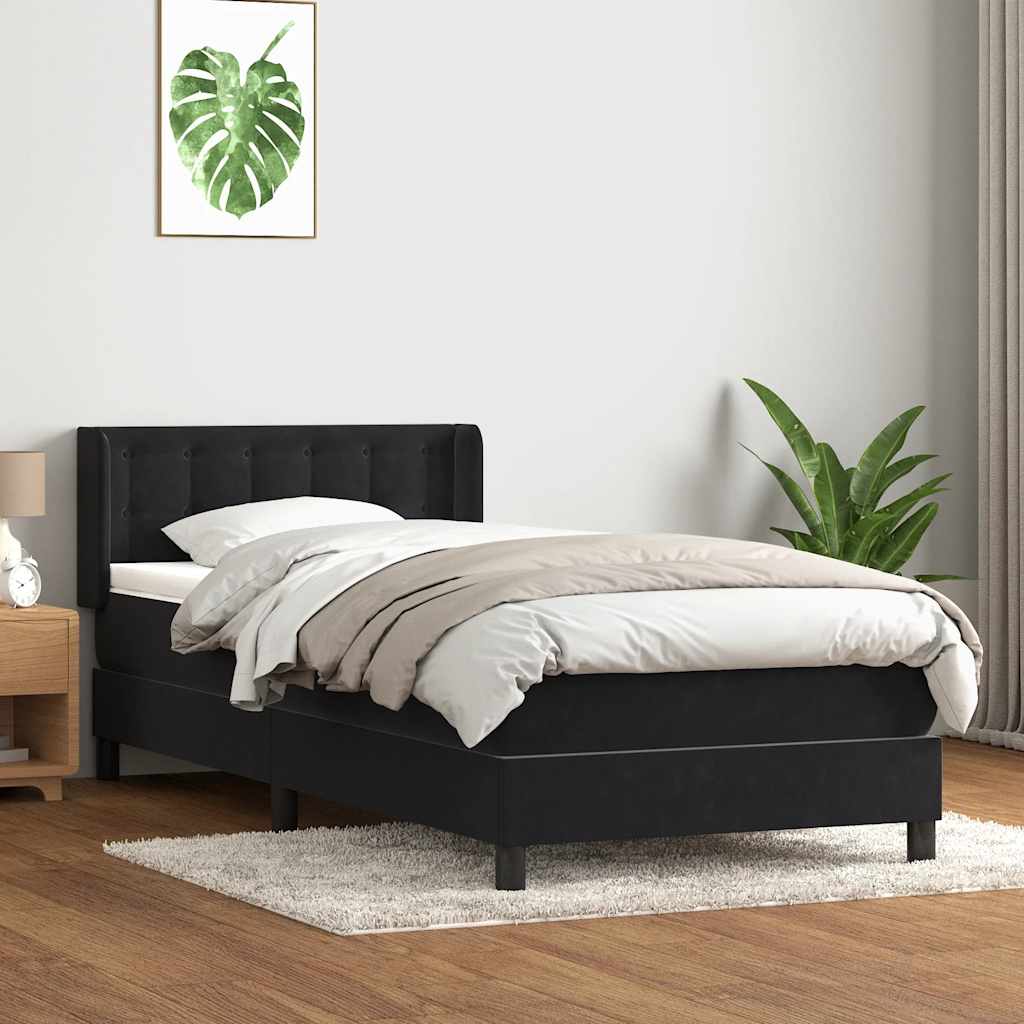 vidaXL Łóżko kontynentalne z materacem, czarne, aksamit 90x210 cm