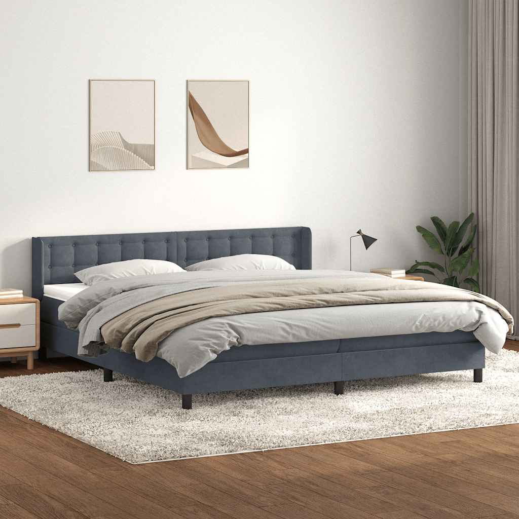 vidaXL Łóżko kontynentalne z materacem, ciemnoszare, 180x210cm aksamit