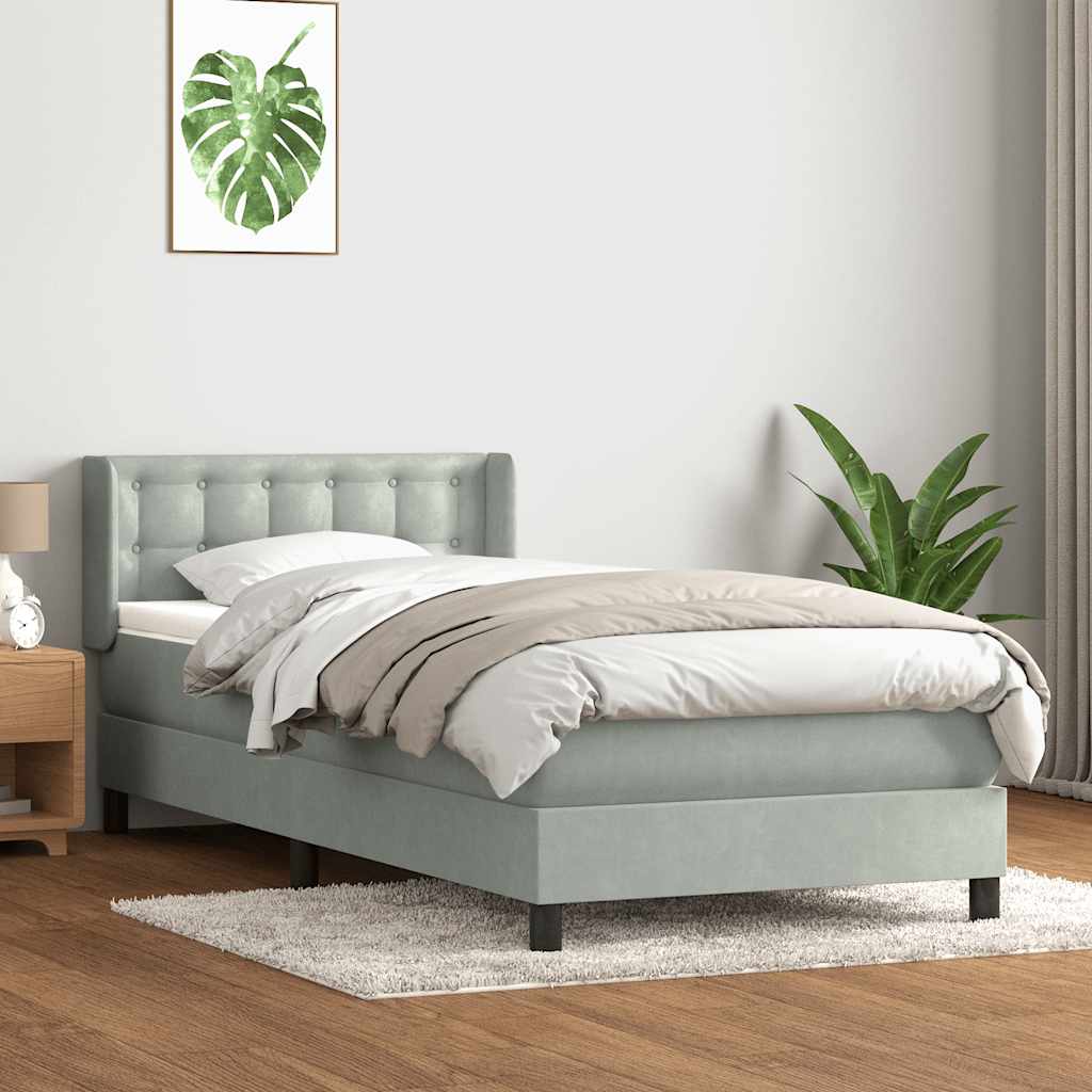 vidaXL Łóżko kontynentalne z materacem, jasnoszare, aksamit, 80x220 cm