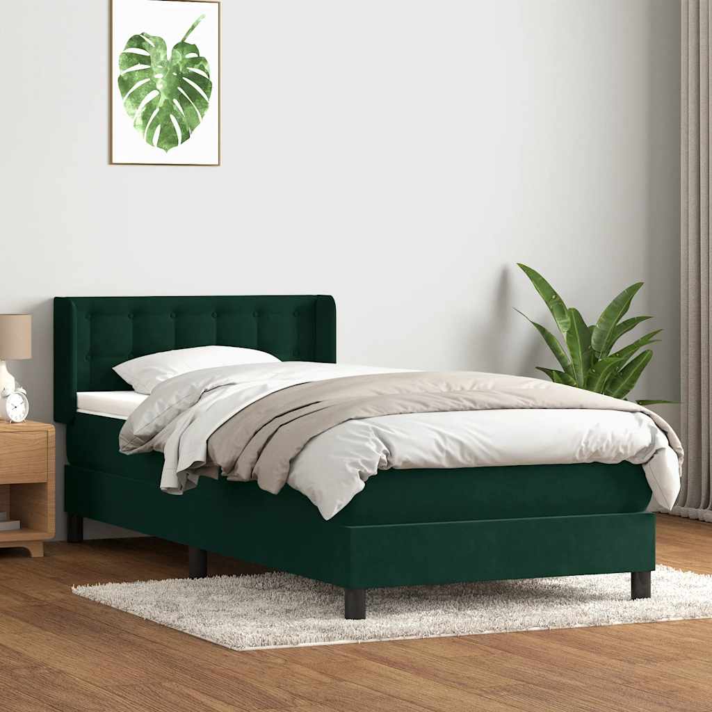 vidaXL Łóżko kontynentalne z materacem ciemnozielony aksamit 80x220 cm