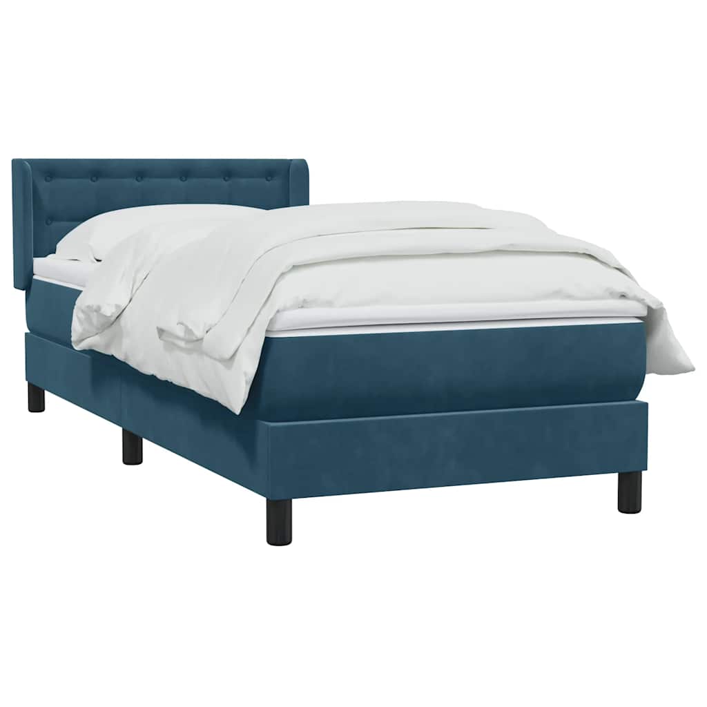 vidaXL Łóżko kontynentalne z materacem, niebieskie, aksamit, 80x220 cm