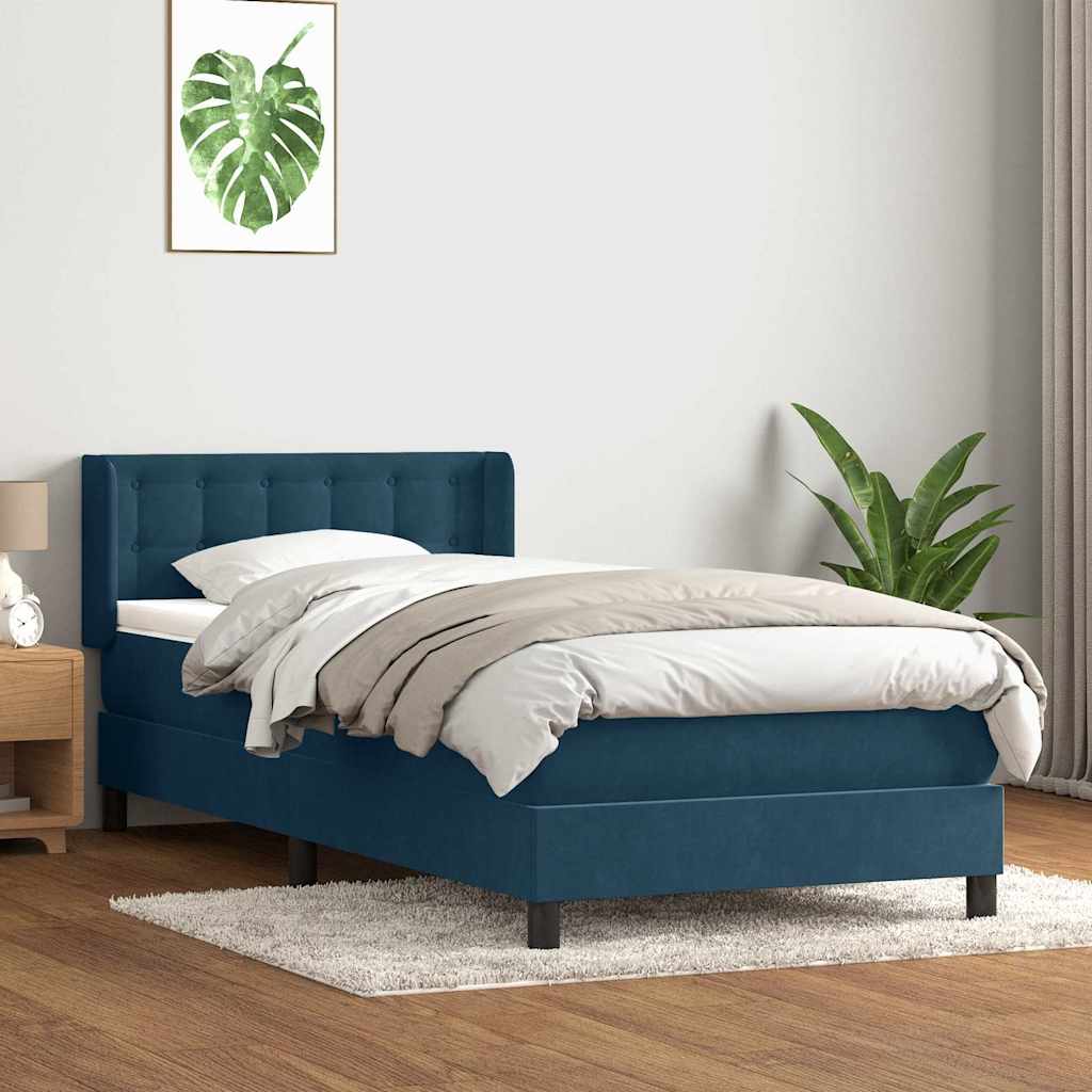 vidaXL Łóżko kontynentalne z materacem, niebieskie, aksamit, 80x220 cm