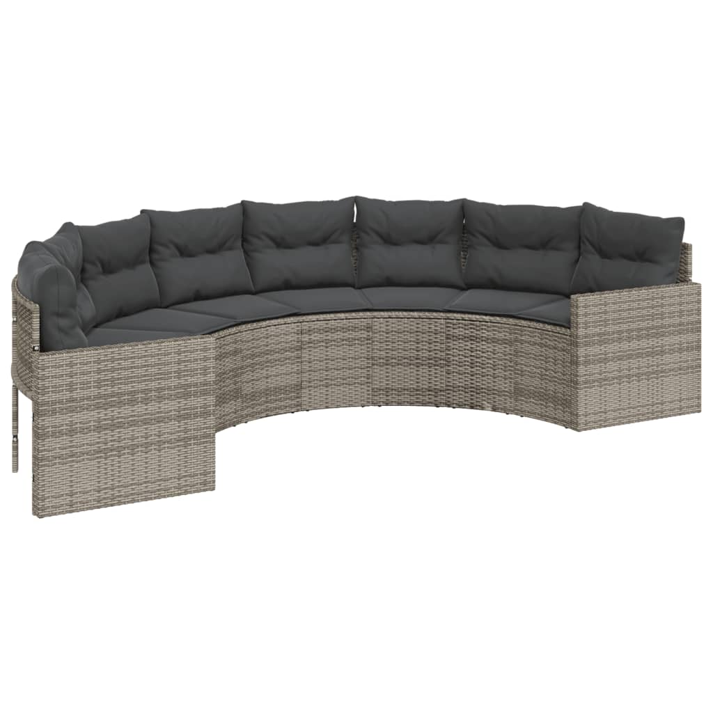 vidaXL Sofa ogrodowa z poduszkami, półokrągła, szary rattan PE