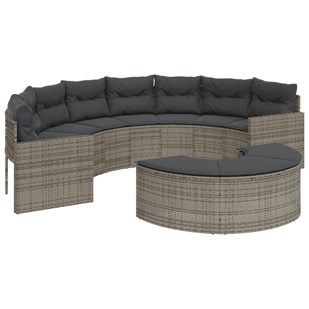 vidaXL Sofa ogrodowa z poduszkami, półokrągła, szary rattan PE