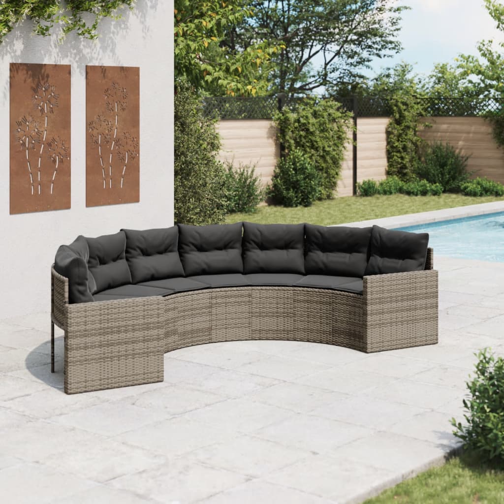 vidaXL Sofa ogrodowa z poduszkami, półokrągła, szary rattan PE