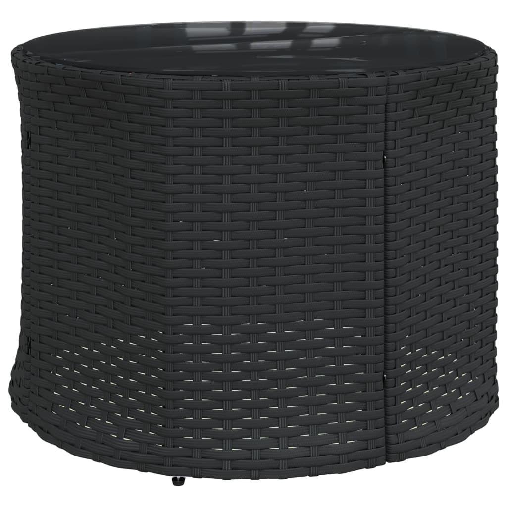 vidaXL Sofa ogrodowa, stolik i poduszki, półokrągła, czarny rattan PE