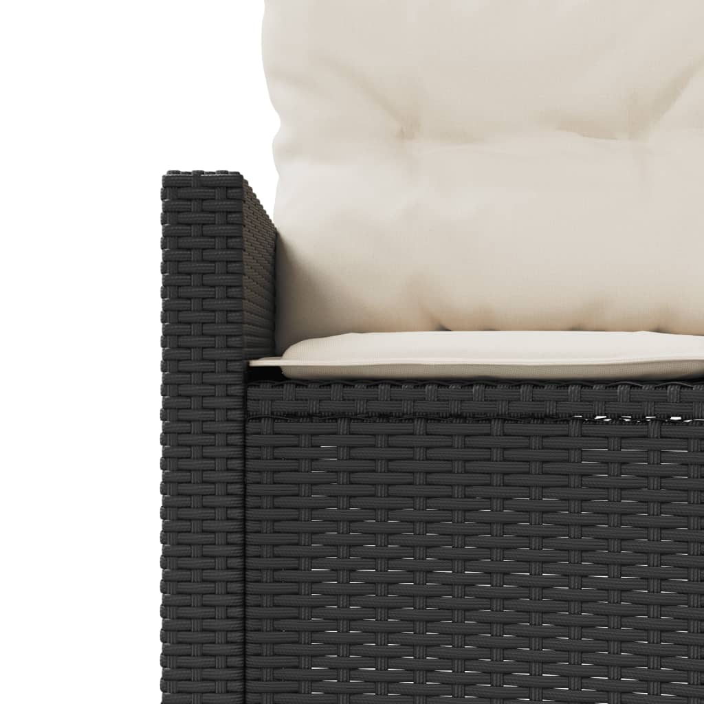 vidaXL Sofa ogrodowa, stolik i poduszki, półokrągła, czarny rattan PE