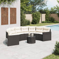 vidaXL Sofa ogrodowa, stolik i poduszki, półokrągła, czarny rattan PE