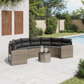 vidaXL Sofa ogrodowa, stolik i poduszki, półokrągła, szary rattan PE